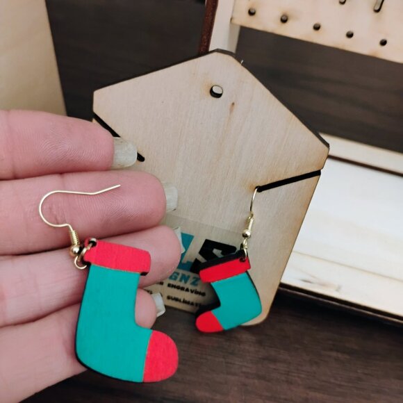 Red and Green Stocking Dangle Earrings - Picture 3 of 7
